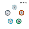 Miniatyrbillede 2 af 5: 50 stk Texas Poker Chips Special Clay Coin (værdi 1 + værdi 2 + værdi 5 + værdi 10 + værdi 20, 10 stk. af hver)