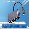 Pikkukuva 1 / 3: Type-c-keskitin, Type-c-urosliitäntä naaras USB-liitäntään, 4-in-1 alumiiniseoskeskitin USB2.0/USB3.0-porteilla, laaja yhteensopivuus, hopea
