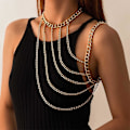 Miniatyrbillede 2 af 5: Sexy Sele Harnesseskæde Boho Guld Halskæde Choker Skulderkæde Multi Række Chunky Cuban Armkæde Unik Lagdelt