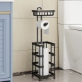 Miniatyrbild 2 av 5: Multifunktionell toalettpappersrulle hållare stativ badrum fristående förvaring badrum tillbehör