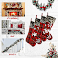 Miniatyrbillede 3 af 5: 4 stk. 18,5\" jule strømpe klassisk rød og sort buffalo plaid strømpebukser og plys faux pels manchet strømpebukser til familieferie julefest dekoration