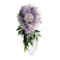 Miniatyrbilde 1 av 5: Kaskad Brudebukett Bryllup Kunstig Taro Lilla Rose Lavendel Håndholdt Blomst Med Langt Bånd Dekor