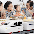 Pikkukuva 4 / 4: 2set Sushi Train Rotary Sushi Toy Track Conveyor Belt Rotating Table Kid Food Train Set A & B