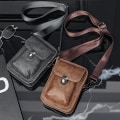 Miniatyrbild 5 av 5: Kaffe Färg Herr Vandring Fanny Pack Läder Fanny Pack Herr Fanny Pack Bälte Väska Mobiltelefon Väska w
