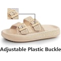 Miniatyrbilde 2 av 4: Sandaler for kvinner og menn - Pillow tøfler - Dobbel spenne justerbare slides - Eva flate sandaler khaki 35-36