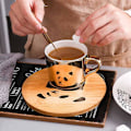 Miniatyrbillede 4 af 5: Guld Spejlrefleks Kop Og Træ Underkop Kaffe Kop (panda)