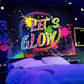 Pikkukuva 2 / 2: Newway Neon Synttärijuhlatausta 7x5ft Hohtava Graffiti-Roiske Onnellinen Synttärijuhla Banneri Valokuvaustausta Lets Glow Dance Synttäri