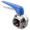Miniatyrbillede 3 af 5: Sommerfugleventil med blåt udløserhåndtag i rustfrit stål 304 Tri-clamp (2 tommer Tri-clamp sommerfugleventil