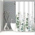 Miniatyrbillede 1 af 4: Eukalyptus bruseforhæng, salviegrønne blade bruseforhængssæt til badeværelse vandtæt stof akvarel forår botanisk badeværelsesindretning med kroge,