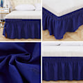 Miniatyrbild 1 av 5: King Size Ming Blue Tvättbar Elastisk Wrap Around Sängkjol för Hem och Hotell - Färgbeständig
