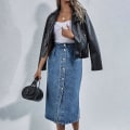 Miniatyrbillede 3 af 5: Forårsnederdele til kvinder 2023 Damemode Casual Sexy Højtaljet Enkeltknappet Højtaljet Denimnederdel