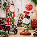 Miniatyrbild 3 av 5: Multifunktionella julgransprydnader i trä 3-pack tomte snögubbe prydnad