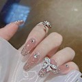 Miniatyrbillede 1 af 5: Diy Fashion All-match Hjerte Kæde Krystal Sløjfe 3d Aftagelig Bærbar Falsk Manicure Håndlavet Brud Negle Patch Smykker Gave Legetøj N M