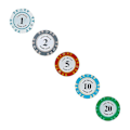 Miniatyrbillede 3 af 5: 50 stk Texas Poker Chips Special Clay Coin (værdi 1 + værdi 2 + værdi 5 + værdi 10 + værdi 20, 10 stk. af hver)