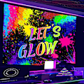 Pikkukuva 1 / 2: Newway Neon Synttärijuhlatausta 7x5ft Hohtava Graffiti-Roiske Onnellinen Synttärijuhla Banneri Valokuvaustausta Lets Glow Dance Synttäri