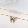 Miniatyrbilde 3 av 5: Utterfly anheng halskjede dobbelt lag perle choker statement kragebeinkjede