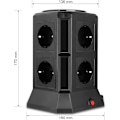 Miniatyrbillede 3 af 5: 8-stikkontakt Power Strip Tower (2500w/10a) med 4 USB-opladnings porte (5v/4.5a), overspændingsbeskyttelse, sort