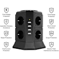 Miniatyrbillede 4 af 5: 8-stikkontakt Power Strip Tower (2500w/10a) med 4 USB-opladnings porte (5v/4.5a), overspændingsbeskyttelse, sort