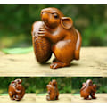 Pikkukuva 2 / 4: Cq021 - 2\" Käsin Veistetty Puksipuinen Netsuke-Veistos: Hiiri Ja Kala