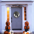 Miniatyrbilde 4 av 5: Halloween Dørkrans med Blomster, Dørkleshengere, Spøkelse Velkommen Dørskilt, Håndlaget Tre Henger