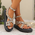 Miniatyrbilde 4 av 4: Flatsandaler Kvinners High-End Plattform Justerbare Kvinnersko Leopard Cross-Thong Romerske Sandaler 36