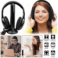 Miniatyrbillede 2 af 5: Trådløse Hovedtelefoner Kablet Headset 5-i-1 Fm Monitor Lyd Cd Tv Mp3 Pc Sort Ny