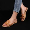 Miniatyrbillede 4 af 4: ATCL Dame Sommer Flade Slides Sandaler Casual Rem Strop Kryds Slip On Sliders Strand Flade Sandaler -------  Dyb Brun  Størrelse 37