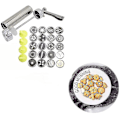 Miniatyrbillede 2 af 5: Tryk Aluminium Tryk Sæt Cookie Maker Kage Tryk Med 20 Tips Og 4 Tynde Dej Spray Tips Rustfrit Stål Sølv Gratis Forsendelse