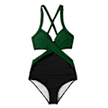 Miniatyrbild 5 av 5: Kvinnor främre kors urklippt baddräkt i ett stycke magkontroll badkläder tankini monokini strandkläder Green M