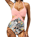 Miniatyrbild 2 av 5: Kvinnor främre kors urklippt baddräkt i ett stycke magkontroll badkläder tankini monokini strandkläder Pink L