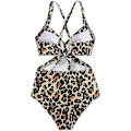 Miniatyrbild 4 av 4: Kvinnor främre kors urklippt baddräkt i ett stycke magkontroll badkläder tankini monokini strandkläder Khaki XXL