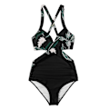 Miniatyrbild 5 av 5: Kvinnor främre kors urklippt baddräkt i ett stycke magkontroll badkläder tankini monokini strandkläder Black XXL
