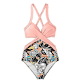 Miniatyrbild 5 av 5: Kvinnor främre kors urklippt baddräkt i ett stycke magkontroll badkläder tankini monokini strandkläder Pink L