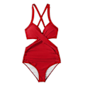 Miniatyrbild 5 av 5: Kvinnor främre kors urklippt baddräkt i ett stycke magkontroll badkläder tankini monokini strandkläder Red XXL