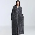 Miniatyrbild 1 av 5: Dam Zip Fleece Våfflad Lång Morgonrock Fluffig Handduksbadrock Sovplagg Dark grey M