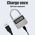 Miniatyrbild 3 av 4: Metall Timerlås, 99 Timmar Max Timerlås, USB Uppladdningsbart Timerhänglås med LCD-Display, Multifunktionell Mikroelektronisk Timer Silver
