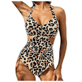 Miniatyrbild 1 av 4: Kvinnor främre kors urklippt baddräkt i ett stycke magkontroll badkläder tankini monokini strandkläder Khaki L