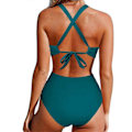 Miniatyrbild 5 av 5: Kvinnor främre kors urklippt baddräkt i ett stycke magkontroll badkläder tankini monokini strandkläder Blue M