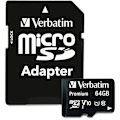 Miniatyrbild 1 av 7: Verbatim 64GB Premium MicroSDXC Memory Card with Adapter, UHS-I V10 U1 Class 10