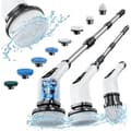QU-Electric Rotary Cleaning Brush with 8 Replaceable Brush Heads, with Adjustable Handle for Bathroom, Kitchen, and Car
