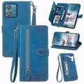 Compatible with Motorola Edge 40 Neo 5G Case Zipper Wallet Leather Phone Case Floral Pattern Blue
