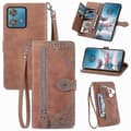 Compatible with Motorola Edge 40 Neo 5G Case Zipper Wallet Leather Phone Case Floral Pattern Brown