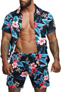 Herr Hawaiian skjorta och shorts svart XL