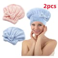 (Blå, Rosa) Hårtorkduk - Ej specificerad - Korallfleece-mössa - Mått 25x26 cm - 2-pack - Tvättbar