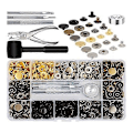 Miniatyrbild 1 av 5: Läder Tryckknappar Kit, 120 Set Metall Tryckknappar med 6 Monteringsverktyg, för Kläder