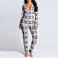 Miniatyrbild 4 av 4: Dam One Piece Tryckt Sovplagg Jul Pyjamas Jumpsuit Rompers Långärmad Nattlinne