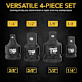 Miniatyrbild 2 av 5: Reducer Impact Adapter, Set om 4, 1/2\" till 3/8\" | 1/4\" till 3/8\" | 3/8\" till 1/4\" | 3/8\" till 1/2\"