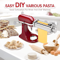 Miniatyrbild 5 av 5: Pastatillbehör för köksmaskin, pastarulle i rostfritt stål, spaghettiskärare, fettuccineskärare
