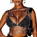 Miniatyrbild 2 av 4: 2025 Senaste Modell Dam Strass Crop Tops Fisknät Mesh Genomskinlig Cover up Sexig Nattklubb Bikini