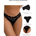 Miniatyrbild 3 av 5: 2025 Senaste Modell Spetsstringtrosor för Kvinnor Sexiga String Cheeky Tangas Trosor Blommig Spets Plus Size Underkläder XS-4XL Svart Medium-L